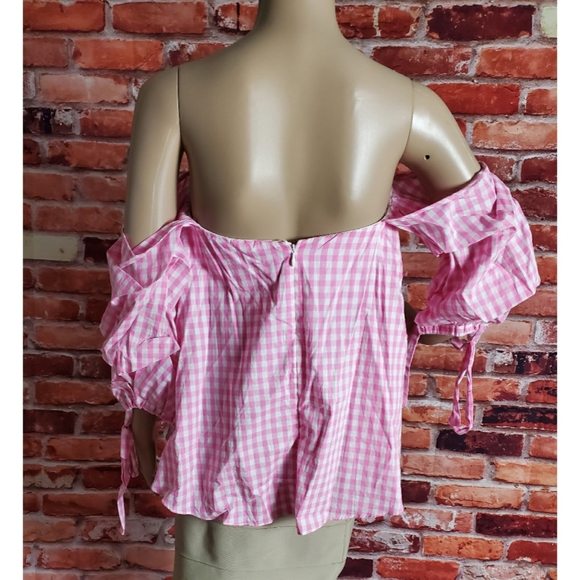 Do+Be Pink Gingham Off Shoulder Blouse Size XS NWT - Picture 4 of 5